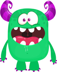 Happy cartoon monster waving hands. Halloween vector illustration. Great for package or party decoration