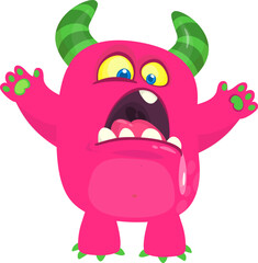 Happy cartoon monster waving hands. Halloween vector illustration. Great for package or party decoration
