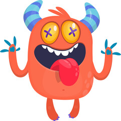 Naklejka premium Happy cartoon monster waving hands. Halloween vector illustration. Great for package or party decoration
