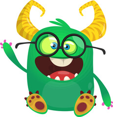 Happy cartoon monster waving hands. Halloween vector illustration. Great for package or party decoration