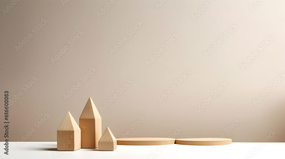 Fototapete abstract minimal concept. pastel triangle triangular background with podium, abstract geometric land