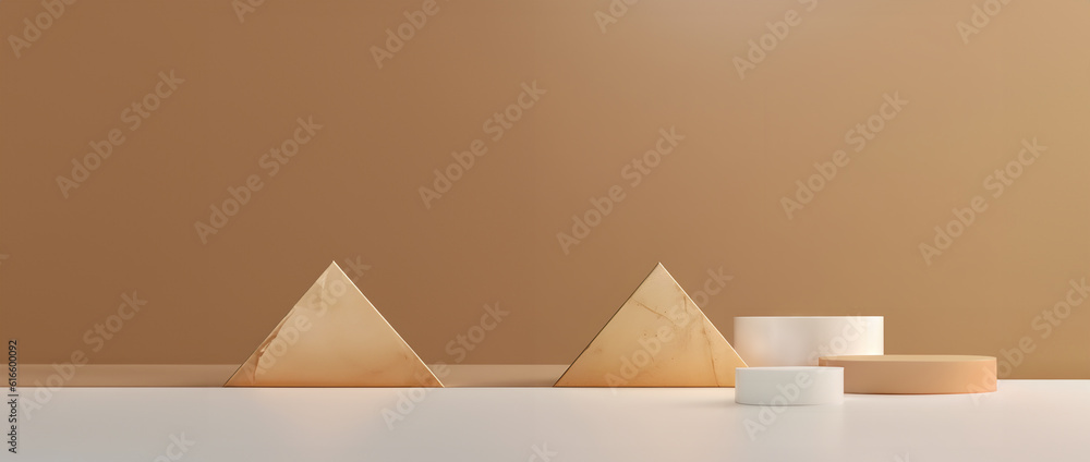 Fototapete abstract minimal concept. pastel triangle triangular background with podium, abstract geometric land