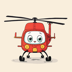 Rescue helicopter. cartoon hand-drawn helicopter. Air Ambulance helicopter