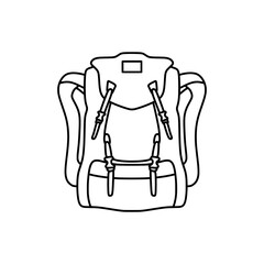 Camping bag icon in outline mode. Vector illustration of summer camping equipment in trendy style. Editable graphic resources for many purposes.