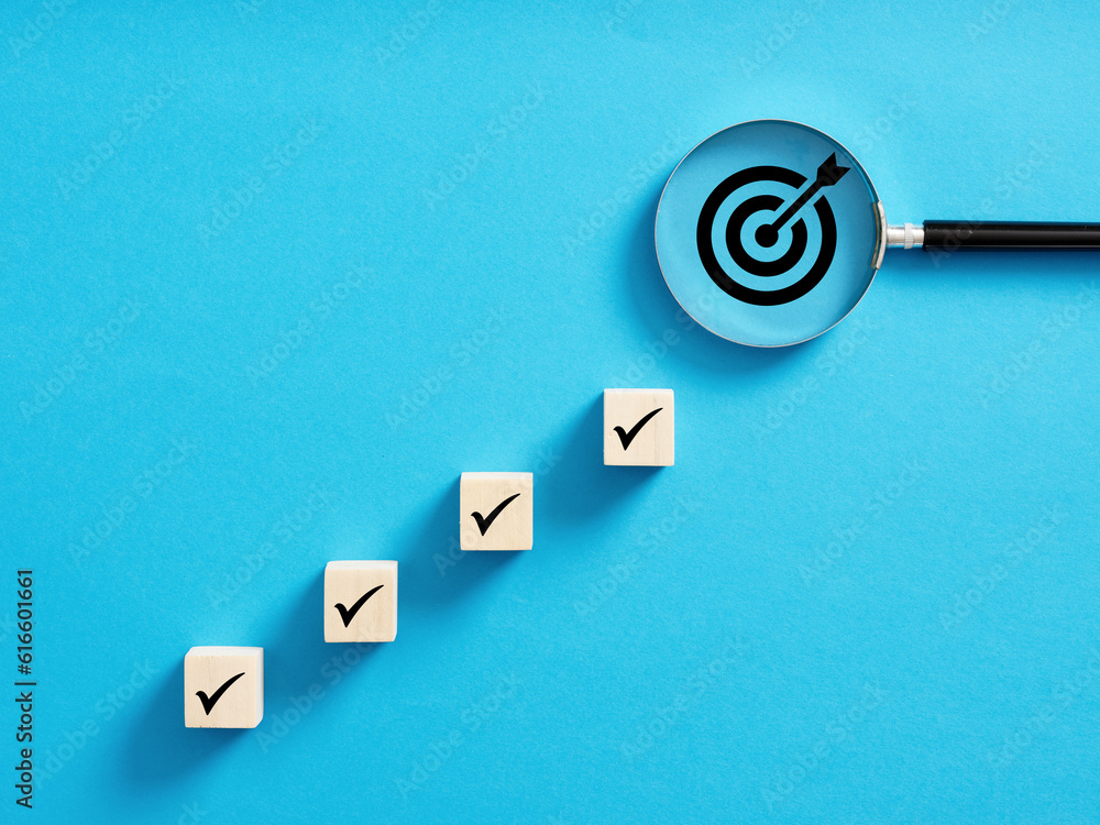 Poster steps for goal achievement and business success. project tracking and task completion. managing proj