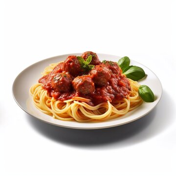 spaghetti with meatballs isolated on the white background generative AI