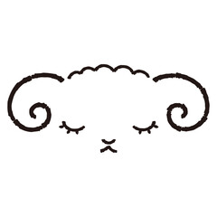 シンプルでかわいい眠る羊の顔（正面）白黒