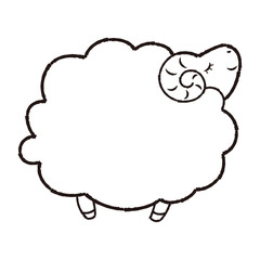 シンプルでかわいいモコモコの羊（横向き）白黒