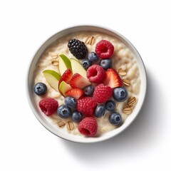 muesli and berries isolated on the white background generative AI