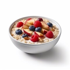 muesli with berries and milk isolated on the white background generative AI