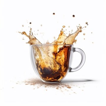 coffee splash in a glass isolated on the white background generative AI