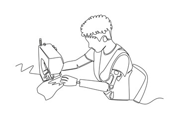 Single one line drawing Disabled person concept working in workplace. Continuous line draw design graphic vector illustration.