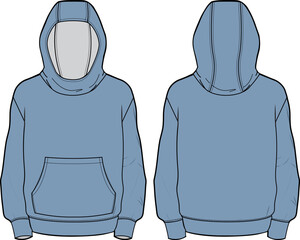 Long sleeve Hoodie jacket design flat sketch Illustration, Hooded sweater jacket with front and back view, winter jacket for Men and women. for hiker, outerwear and workout in winter © Fathima Flats