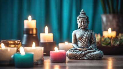 buddha statue with candles 