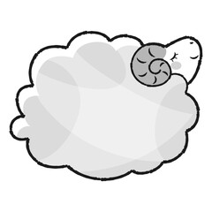 シンプルでかわいいモコモコの羊（横向き）白黒