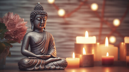 Fototapeta premium buddha statue with candles 