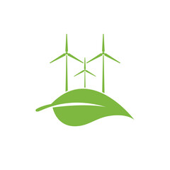 Leaf and Turbines ecology icon vector simple desain white background