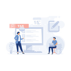 using tax calendar to filling tax declaration form online and with financial advisor. Taxation planning concept. flat modern vector illustration
