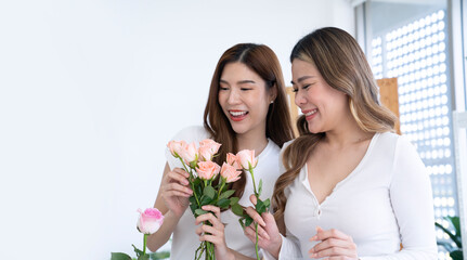 beautiful asian female at flower shop