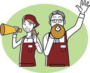 セールの呼び込みをする店員さん