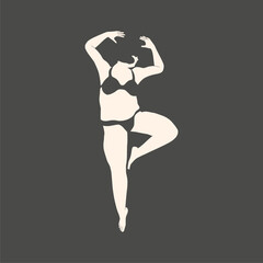 Beautiful plus size woman wearing underwear or swimsuit. Body positive concept. Relaxing attractive overweight girl. For Fat acceptance movement. Dancing woman