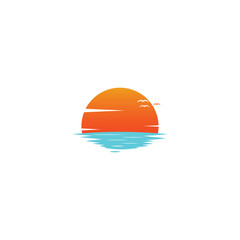 Sunset over the sea vector graphics