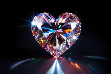 faceted crystal heart isolated on plain dark studio background, made with generative ai