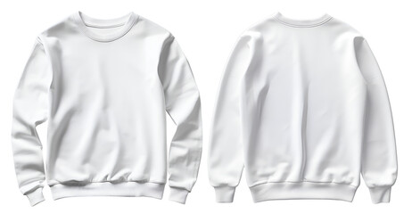 Set of white front and back view tee sweatshirt sweater long sleeve on transparent background cutout, PNG file. Mockup template for artwork graphic design - obrazy, fototapety, plakaty