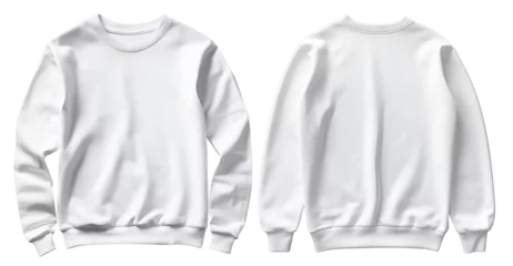 Tuinposter Set of white front and back view tee sweatshirt sweater long sleeve on transparent background cutout, PNG file. Mockup template for artwork graphic design © Sandra Chia