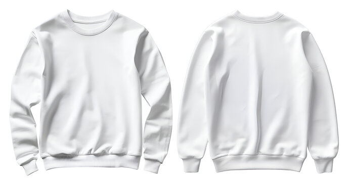 Set of white front and back view tee sweatshirt sweater long sleeve on transparent background cutout, PNG file. Mockup template for artwork graphic design	
