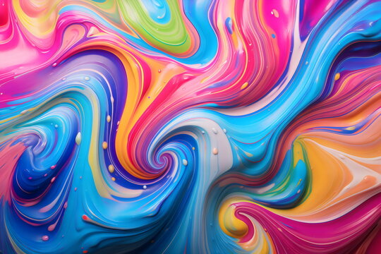 swirls of colorful paint liquid mixing with drips background texture made with generative ai	