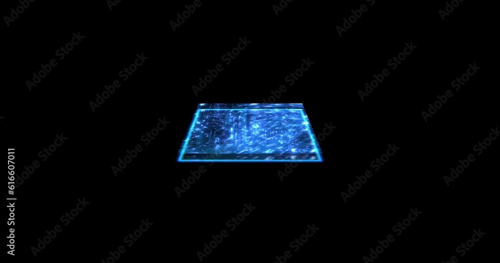 Fototapete Microchip, system or cpu with light, futuristic tech and big data science in IT for cyber innovation. Digital transformation, computer engineering and 3d circuit for programming by black background