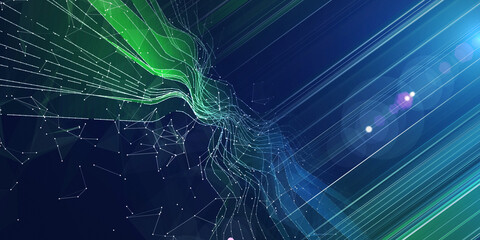 Abstract background color graph  wavy on dark. Technology wireframe interlacement concept in virtual space.  Big Data. Banner for business, science and technology data analytics.