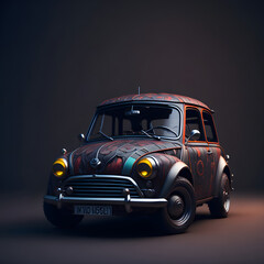 old vintage car on black background