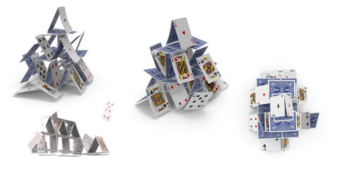 falling house of cards on transparent background