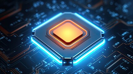 concept of a glowing micro chip - top view created using generative AI tools