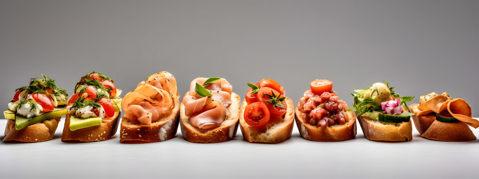 Discover the variety in bruschette with this set, perfect for banner displays.