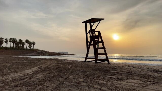 La Cala Estaca in Playa Flamenca, Orihuela Costa, Costa Blanca, Spain. A nice little beach filmed during sunrise in June.
