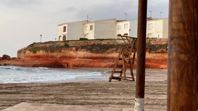 La Cala Estaca in Playa Flamenca, Orihuela Costa, Costa Blanca, Spain. A nice little beach filmed during sunrise in June.