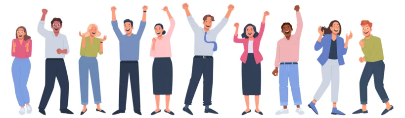 Foto op Canvas Set of happy business people celebrating victory or success. The concept of joy. Men and women are excited © tynyuk