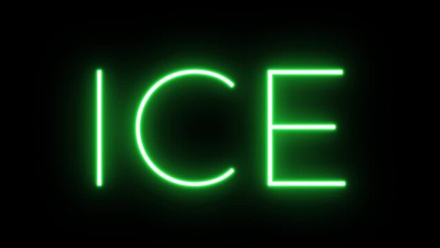 Flickering neon green glowing ice text animated black background