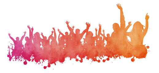 Watercolor silhouettes cheerful people, funny cheering, party people and concert. - obrazy, fototapety, plakaty