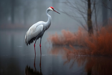 Naklejka premium A lone crane in the forest