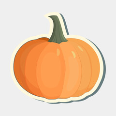 Autumn halloween pumpkin sticker, vegetable graphic icon. Orange pumpkin vector sticker.