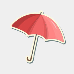 Red umbrella sticker. Red umbrella isolated on white background. Umbrella in cartoon style