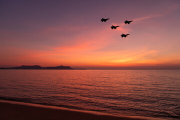 Army Show performant of air craft in air show with twilight sky background.	
