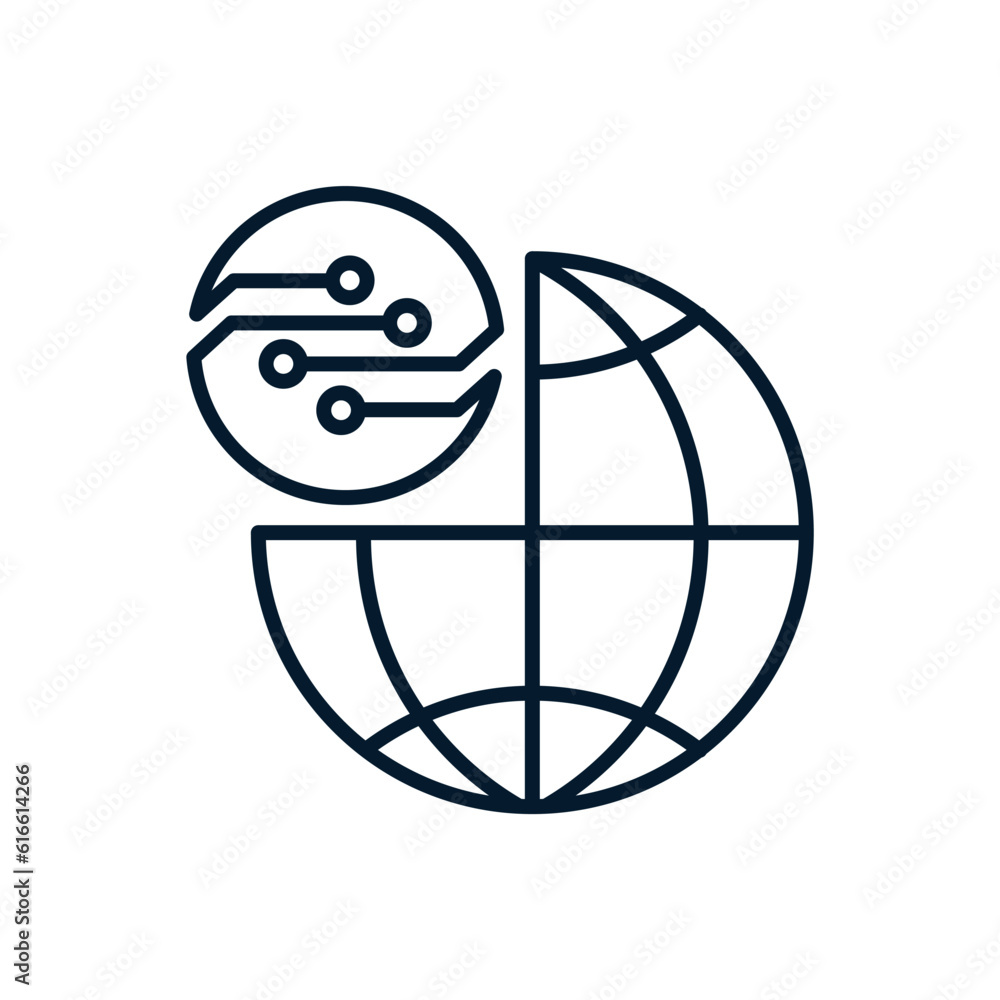 Poster concept of global cyber technology, electronic world digital network. vector icon isolated on white 