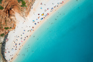 Drone view of beach in Lefkada, Greece