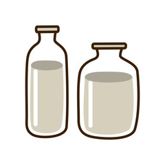 Milk in glass jar, bottle. Transparent jug, full of milk product. Kitchen container, decanter with healthy calcium liquid drink, cream. Flat animated vector illustration on a white background