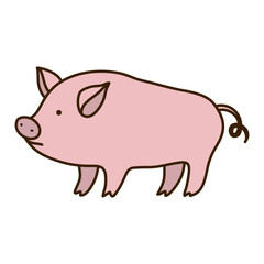 Pink pig. Farm animals. Vector illustration in flat style on a white background.